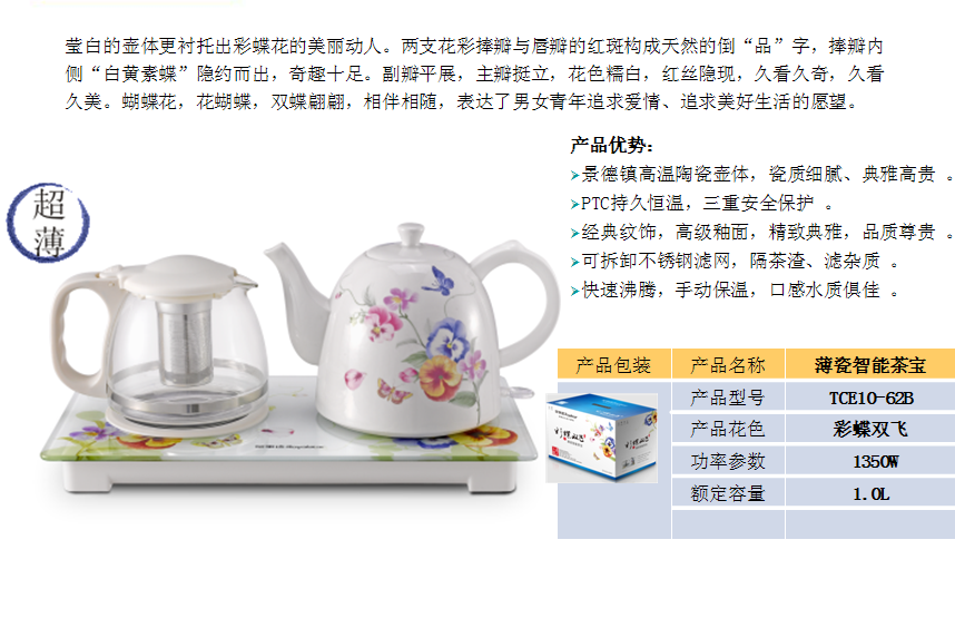 荣事达薄瓷智能茶宝TCE10-62B  价格：298元