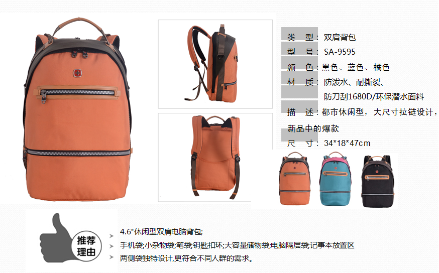 swissgear瑞士军刀双肩背包SA-9595  价格：298元
