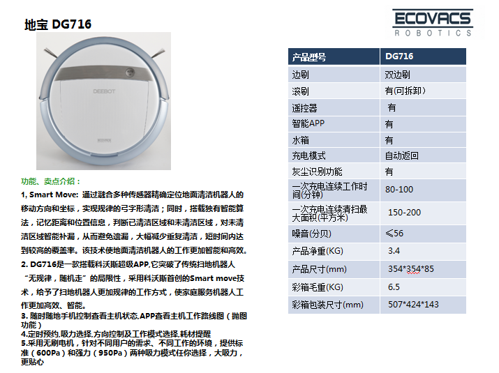 科沃斯扫地机器人DG716  价格：2880元